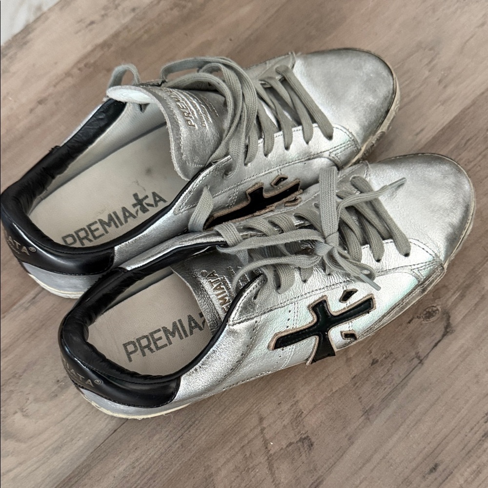 Premiata Metallic Silver and Black Casual Shoes